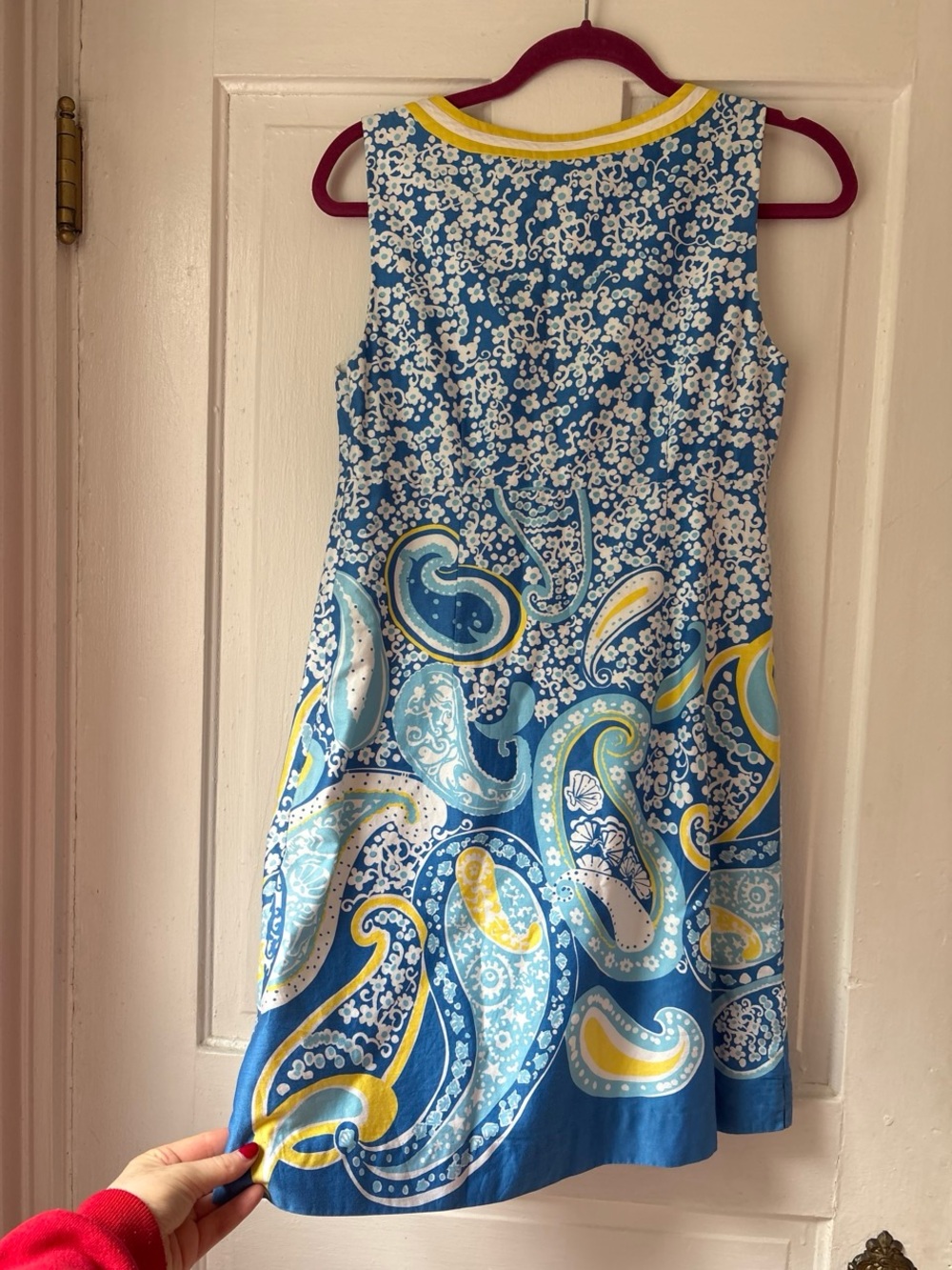 Lilly Pulitzer Blue, White & Yellow Paisley V-Neck Shift Dress - Picture 4 of 4